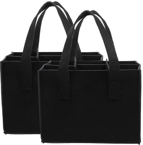Hohopeti 2pcs Portable Wine Carrier Tote Bag with Removable Compartments Felt Storage for Beer Juice Present Bag with Handle for Transporting Red Wine, Beer and Water Bottles