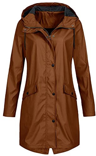 Ciré Femme Coupe Vent Parka de Pluie avec Capuche Outdoor Zippé Chaude Manteau Casual de Travail Grande Taille Randonnée Veste Pas Cher Mi Saison Adulte Jacket(Café,L)