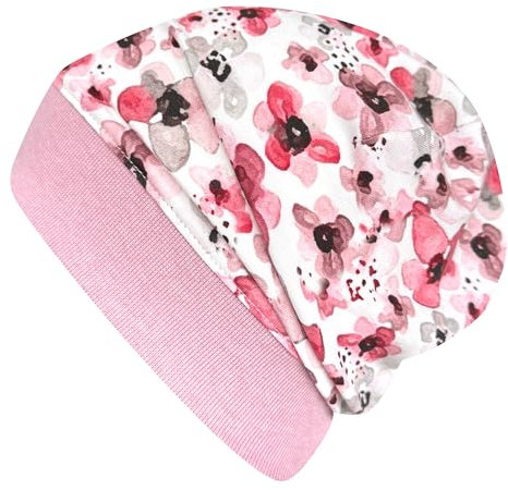 Wollhuhn ÖKO Leichte Mädchen/Jungen Beanie Bündchen Übergangszeit/Sommer/Herbst Kinder-Mütze Baumwolle (Öko-Stoffe, Bio) 22222235 (Blumen/Blüten Altrosa, S)
