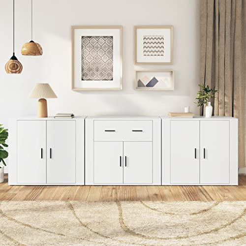 Higsose Buffet Esszimmer 3 STK. Schrank mit 1 Schublade 80x33x70 cm Sideboards für Wohnzimmer Beistellschrank Seitenschrank Konsolenschrank Lagerschrank Weiß Anrichte Holzwerkstoff