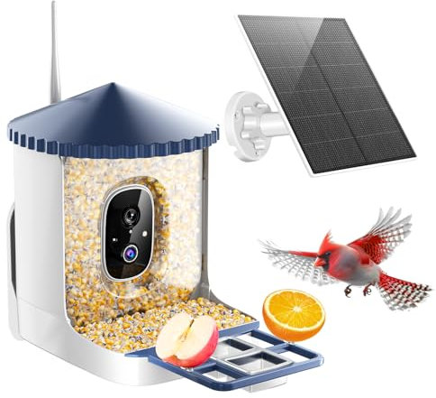SOLIOM BF02 Bird Feeder with Camera Wireless Outdoor, 2K HD Wild Bird Watching Cam with Full Color Night Vision, AI Identify Bird Species, Live View, Instant Notifications with 3W Solar Panel