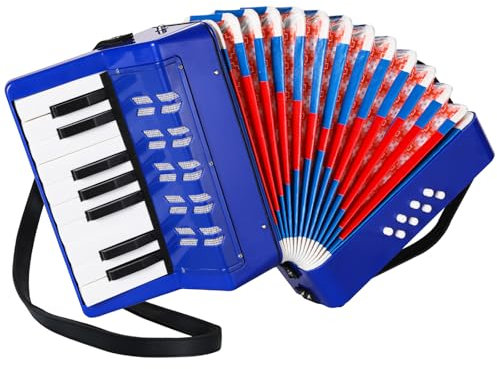 Akkordeon Kinder, Piano Akkordeon 17 Tasten 8 Bässe, Akkordeon Musikinstrument mit Einstellbare Tragerieme, Akkordeon Erwachsene und Kinder ab 3 Jahre, Ziehharmonika Kinder Geschenk für Anfänger, Blau