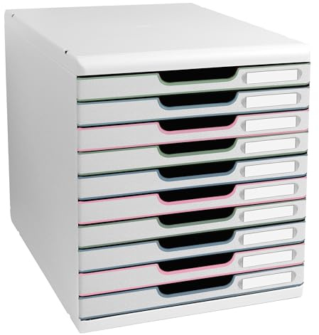Exacompta - Art.-Nr. 302303D - MODULO A4 Autentik Ordnungsmodul mit 10 geschlossenen Schubladen für A4+ Dokumente - Außenmaße: 35 x 28,8 x 32 cm - sortiert
