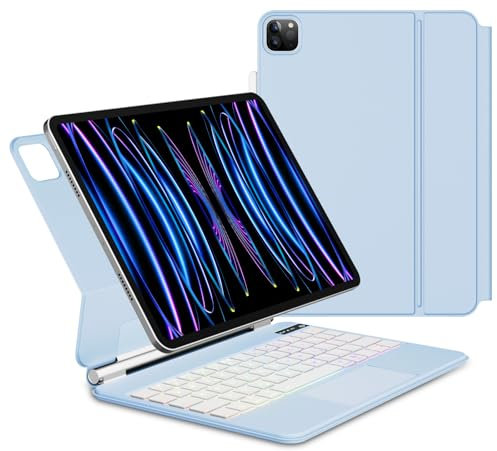 KVTVOU Magic Keyboard für iPad Pro 11 Zoll 4./3./2. Generation 2022/2021/2020 mit Trackpad, Magnetischer Ständer, QWERTZ Bluetooth Tastatur für iPad Pro 11, Blau