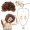 4 Stück 60er 70er Jahre Perücke Disco Damen Set,Hippie Mode Afro Perücke,Hippie Perücken Kostüm Zubehör Set,Disco Halskette,Disco Ohrringe,Für Motto Party Cosplay Halloween Fasching Karneval (Gold)