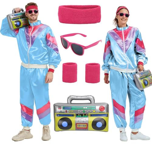 HaoVrisn Faschingskostüme Damen Karneval Kostüm Herren 80er Jahre Outfit Damen 80er Jahre Outfit Herren Faschingskostüme Männer Karneval Kostüm Damen Kostüm Damen Fasching 80er Jahre Kostüm(XL)