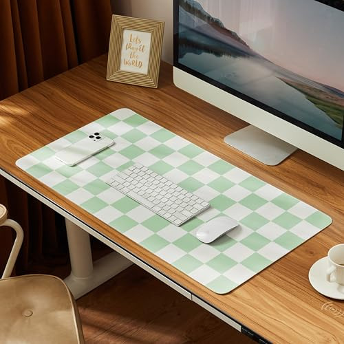 Ohocut Karierte Schreibtischunterlage, 31.5 x 15.7, Niedlich, Retro-PU-Leder, Rutschfest, Wasserfest, Maus-Tastatur-Pad, Für Büro, Spielen, Schreiben oder Heimarbeitsplatz