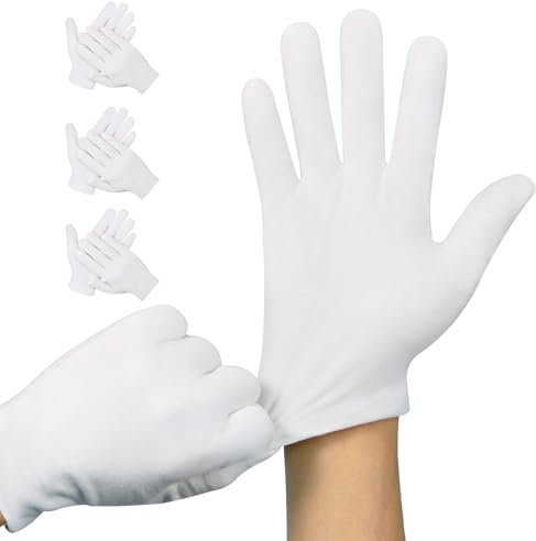 Lot de 3 paires de gants blancs en coton de qualité supérieure pour dormir les mains sèches, gants blancs pour hydrater les mains, femmes et hommes, gants en tissu pour eczéma, gants de spa pour