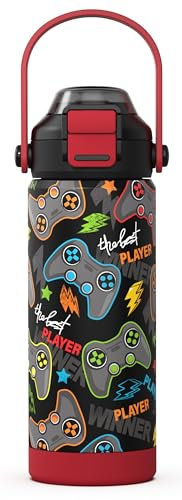 Kiocko Borraccia Bambini Acciaio Inox, 550ml Bottiglia Termica, Senza BPA, Bottiglia Acqua con Cannuccia, Per Scuola(gamepad)