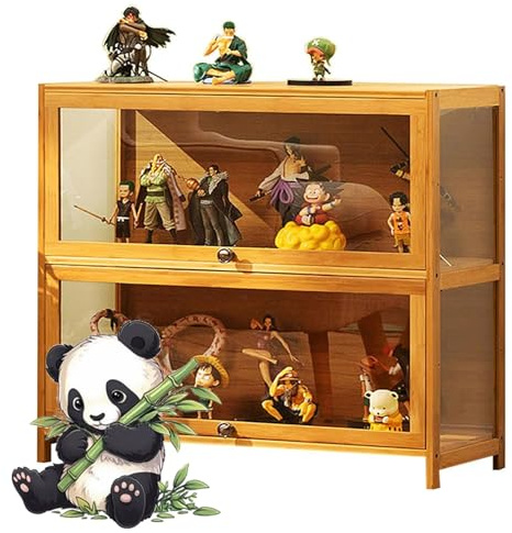 uofgcru Bambou Bücherregal Vitrinenschrank,glasvitrine stehend, Sammlervitrine,Hängevitrine,Wandregal Glasvitrine,Wandvitrine,Hängeregal,Schaukasten-73x80x33cm(2 Tier) Brown