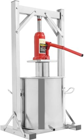 DSYOGX - Weinpressen 12L, Hydraulische Weinpresse, Weinpressen-Maschinenbausatz Inkl. einem Eimer, einem Ständer und einem hydraulischen Heber, Max. Druck: 3T/6613.87lbs, Silber