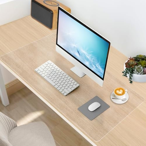 YSWOVUO Tapis de Bureau Transparent, Sous Main Transparent 90 x 40 cm, PVC Protection Bureau Antidérapant Résistant à l Chaleur, Tapis de Table pour Ordinateur Bureau Maison
