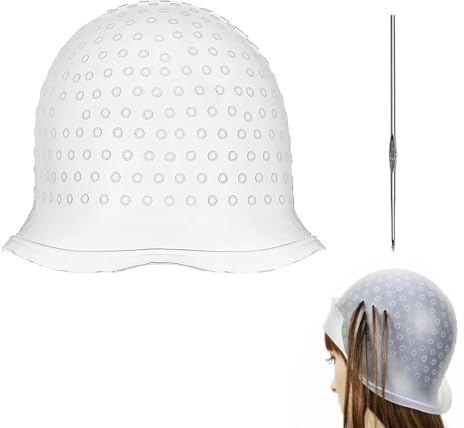 Reusable Silicone Highlighting Cap with Hook Needle – Pre-Punched Hair Highlight Hat for Colouring, Professional Hair Dye Tool for Salon & Home Use (1 Piece)