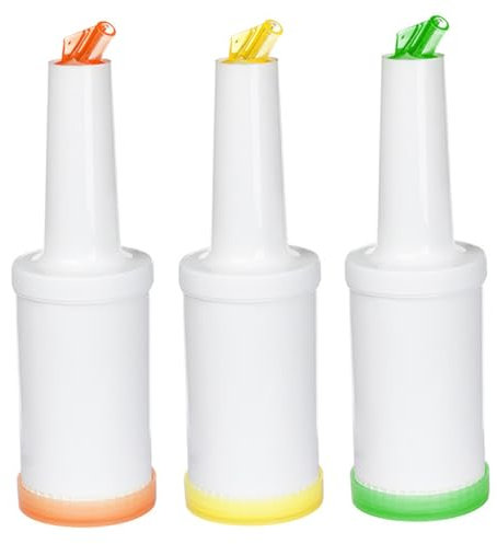 Mskmnkot 3Pcs Bar Juice Pour Bottles, 1L Large Capacity Pour Spouts for Liquor Bottles, Lightweight Plastic Salad Bar Buffet Station for Home Bartending Supplies Juice