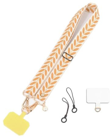 Beojonvy Cuerda para Móvil, con 2 Parches Duraderos, Universal Correas Ajustable Movil Colgar Colgante cuerda movil,Compatible con Todos Los Teléfonos Inteligentes,Amarillo