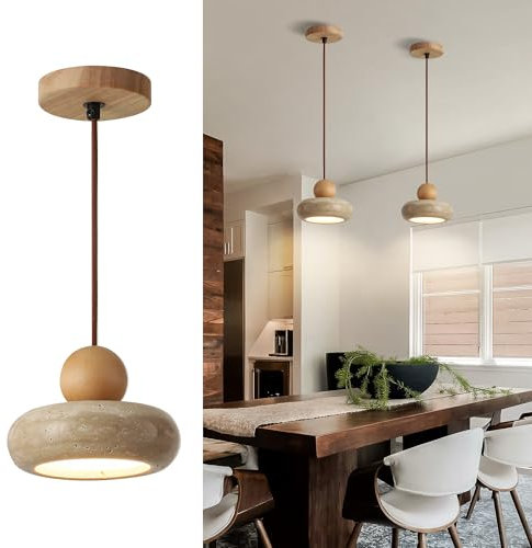 Kaixunl Japanische Wabi Sabi Natürliche Gelbe Höhlenstein Hängelampe, LED Holz Hängeleuchte, Hoch Verstellbare Pendelleuchte, Modern Kronleuchter, Für Schlafzimmer Restaurant Wohnzimmer küche 15cmball