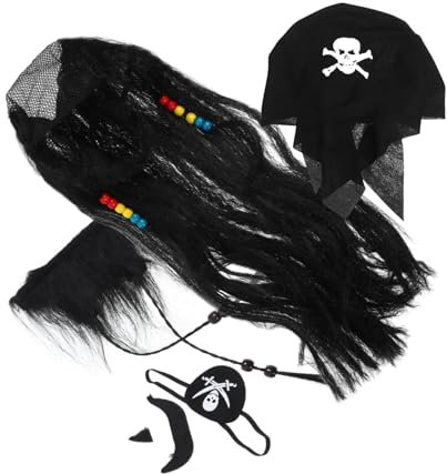 IMIKEYA 1 Satz Piratenzubehör Piratenkostüm Männer Piraten-augenklappe Perücke Patch Halloween Party Cosplay Piratenkostüm Damen Flecken Marge Für Erwachsene Piratenbart Black Stoff