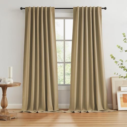 HANGEENGS 1 Stück Verdunklungsvorhänge,Leinenoptik Vorhang Blickdicht Thermovorhang Kälteschutz Vorhänge Wohnzimmer Modern Schlafzimmer Wärmeisolierend,Beige,70x180 cm(BxH)