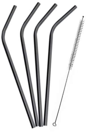 VB VIN BOUQUET FIK 1469 Cannucce nere in metallo riutilizzabili con spazzola detergente, in acciaio inox, ecologiche e resistenti, ideali per bevande calde e fredde