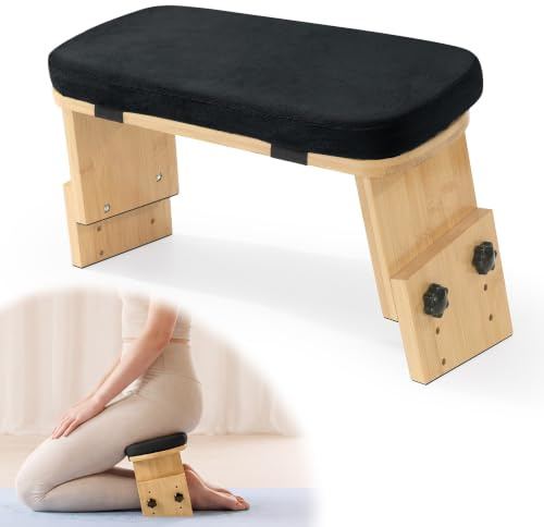 BALAPET Adjustable Height Meditation Bench, Portable Folding Meditation Chair with Velvet Cushion, Ergonomic Meditation Kneeling Stool for Yoga, Mindfulness&Zen Practice(Black)