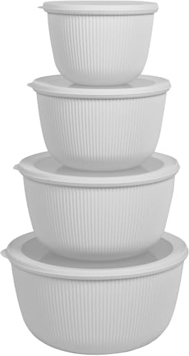 BoxedHome Mixing Bowls Set with Leakproof Silicone Lids, Nesting Salad Bowls for Prepping, Mixing, Serving, Baking, 4.7L/3.2L/2.1L/1.2L, Dishwasher & Microwave Safe, BPA-Free Plastic, Set of 4, Grey