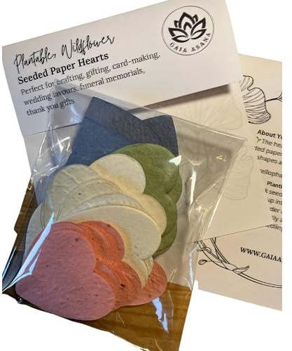 40 Plantable Seeded Paper Hearts - Biodegradable Wildflower Seed Paper for Wedding Favors, Memorials, Funerals, Crafts - Eco-Friendly Plantable Gift Cards, Thank You Gifts, Bulk Pack