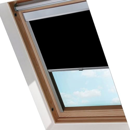 Peviasot Verdunklungsrollo, Dachfenster Rollo mit Bohren, Fensterrollo mit S08 (97,3 * 116 cm), Wärmedämmung und Beschattung, Aluminium-Rahmen, Anti-Spionage und Feuchtigkeitsbeständig, Schwarz