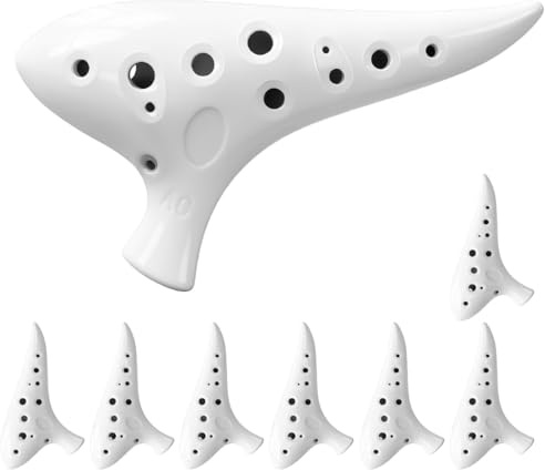 Paquete de 8 ocarina cerámica blanca de 12 agujeros en alto C para principiantes (8 unidades)