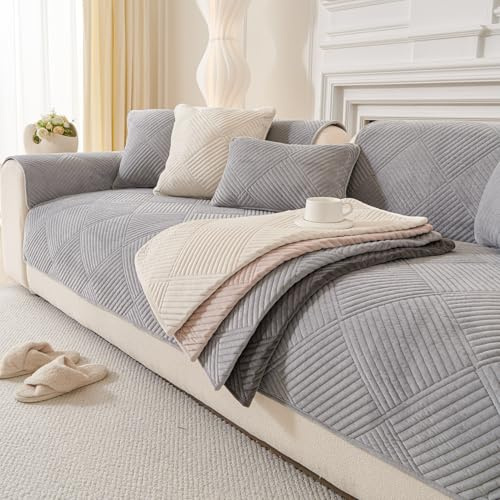 Furnestorica Sofabezug Vollschutz rutschfest & Waschbar Couch üBerzug 1/2/3/4 Sitze, Universal Non-Slip Sofa Cover Waschbar L-FöRmige U-Ecke Sofa GroßEs Sofa Bezug (Hellgrau, 90 * 210cm)