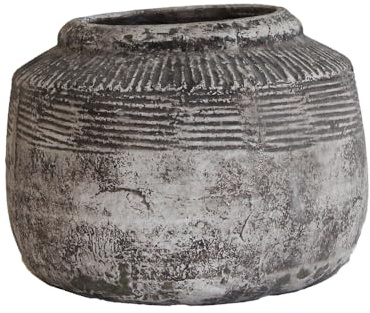 Vaso Tondo Alto In Ceramica Colore Pietra Naturale 34,5x25 cm, Anfora Decorativa Senza Manici, Ideale Per Fiori Secchi, Rami, Piante Artificiali, Arredo Salotto Ingresso Hotel Ristoranti B&B e Uffici
