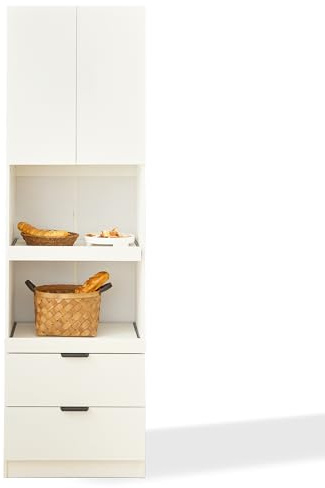 BTM 200cm Küchenschränke Mehrzweckschrank Hochschränke mit Schubladen Mikrowellenregale Sideboards Freistehende Weiß