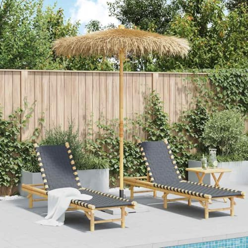 Holamys Tiki-Schirm mit Bananenblatt-Dach, 180 cm Durchmesser, Bambus-Mast, robuster Gartenschirm für Terrasse, Pool und Strand, manuelles Seilzugsystem