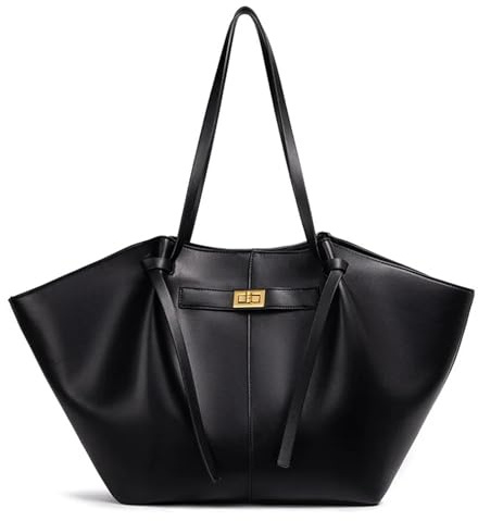 MKLHAVB Damen Shopper-Tasche aus weichem PU-Leder mit großer Kapazität for den Unterarm(Black)
