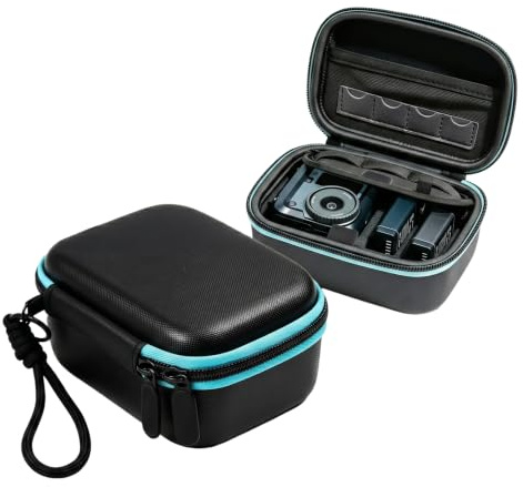 Action Camera Bag Carry Case for GoPro 13/12/11,DJI Action 6/5/4/3,Insta360 | Molded Hard EVA Shell, Padded Soft Divider Panel, 4 SD Slots. Quick-Release Lanyard & Carabiner for Skiing/Hiking/Vlog