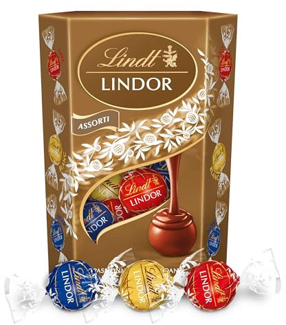 Lindt - Cornet LINDOR - Assortiment de Chocolats au Lait, Noirs et Blancs - Cœur Fondant, 200g