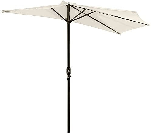 Outsunny 3(m) Half Parasol Semi Round Umbrella Patio Metal Frame Crank Handle for Balcony- NO BASE INCLUDED, Cream White