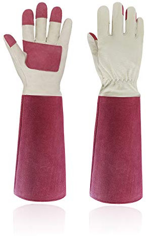HANDLANDY Rose Pruning Gardening Gloves for Men & Women, Thornproof Long Gauntlet Gloves, Pigskin Leather - Breathable & Durability (Large)