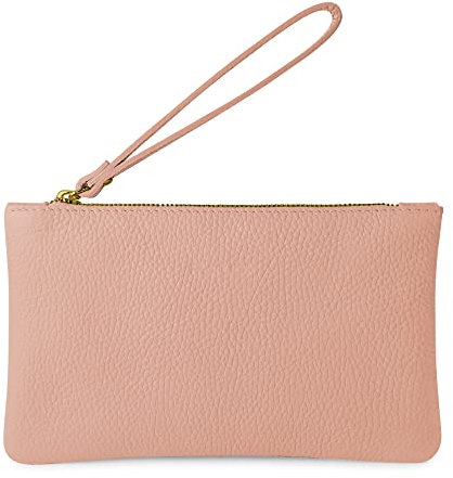 Parubi, Pochette Donna a Mano, In Vera Pelle Morbida, Made in Italy, Modello Aura, Borsetta Piccola Clutch con Laccetto da Polso Per Donna Ragazza Elegante, Rosa Cipria