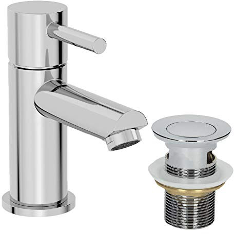Architeckt® Malmo Bathroom Basin Sink Mixer Tap with Waste Cloakroom Mini Mono Modern Round Single Lever Handle Faucet for Sinks, Chrome