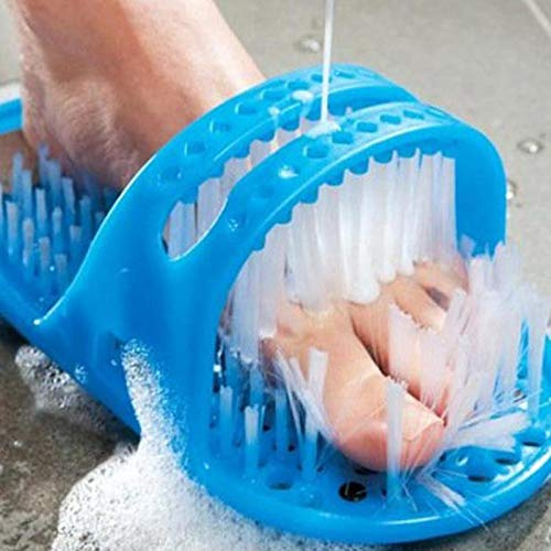 Plastic Bath Shower Feet Massage Slippers Bath Shoes Brush Pumice Stone Foot Scrubber Spa Shower Remove Dead Skin Foot Care Tool (Blue)