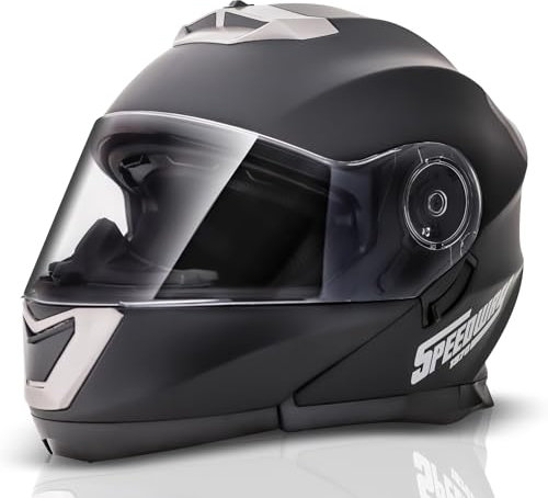 Speedway-Motorradhelm – Osma – modularer Helm, ideal für Männer und Frauen. Unser Integral-Motorradhelm ist ideal für die Stadt, ECE- und DOT-zugelassene Motorradhelme - Schwarz