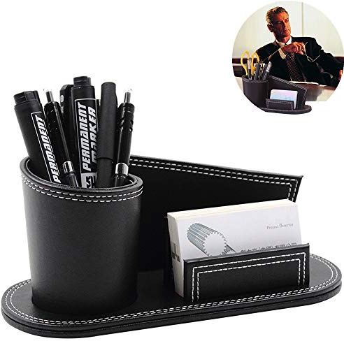 Faux Leather Pen Pot, Irregular Desk Organiser With Business Card Holder Office Desktop Pen Holder Creative Desk Tidy Stationery Storage Box Luxury Desk Supplies Organizer Makeup Brushes Holder