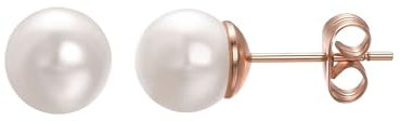 Vogem 8mm White Pearl Stud Earrings for Women 18ct Rose Gold Plated Pearls Imitation Ear Studs Jewelry