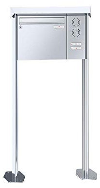 RENZ/Prisma/Freistehende Briefkastenanlage Standbriefkasten / V4A-Edelstahl/Volumen 12 L/mit Fußplatten/Sprechsieb rechts/Dein-Briefkasten.de