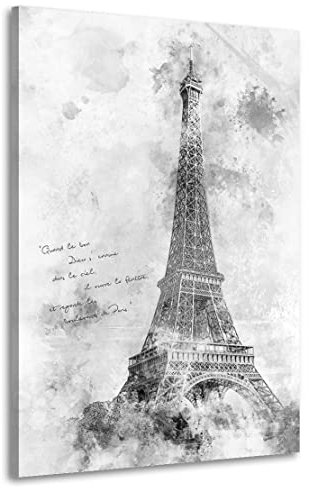 Kunstgestalten24 Leinwandbild Paris Eiffelturm Black and White Wandbild Kunstdruck Raum- u. Wanddekoration Übergrößen