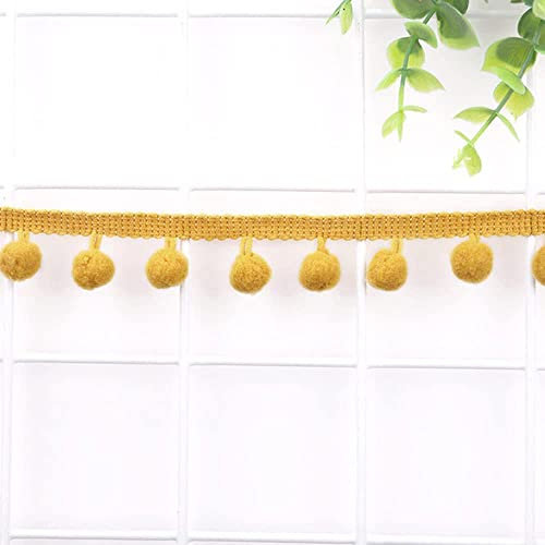 5 Yards 12mm Pompons Borte zum Basteln,Dekoband Mit Bommeln Bälle Pom Poms Fransenborte Zierband Dekoborte Nähzubehör für DIY Basteln Apparel Kleidung,Kostüme,Nähen,Dekoration,Dunkelgelb