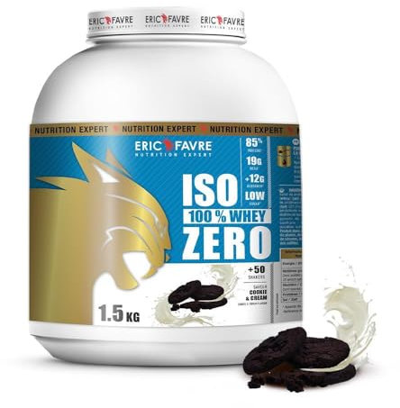 ISO WHEY ZERO 100% Pure Protéine - Pure Whey Protéine Isolate Savoureuse Pour Prise de Masse Musculaire - Assimilable Rapidement - 1,5kg - Saveur Cookies & Cream - Eric Favre