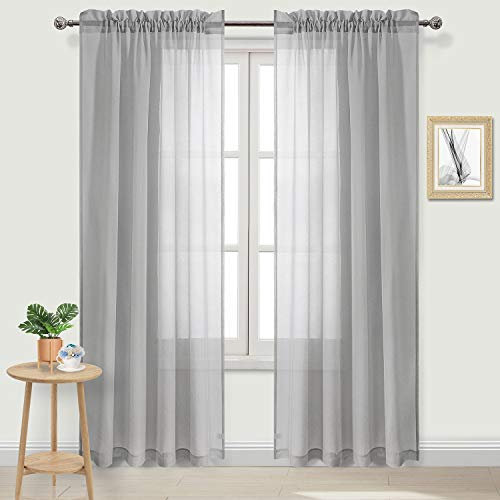 DWCN Grey Sheer Curtains 96 Drop, Rod Pocket Semi Transparent Light Filtering Net Curtains, Voile Curtains for Door Living Room Nursery Bedroom, 55 Wide x 96 Drop, Set of 2 Panels