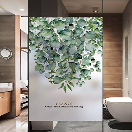 XQKXHZ Milchglas Fensterfolie Grüne Blatt Sichtschutzfolie Statisch Glasfolie Blickdicht Uv Fensterfolie Sonnenschutz Sichtschutz Kleberlos Folie Für Duschkabine,Schiebetür, Büro,3,70x70cm