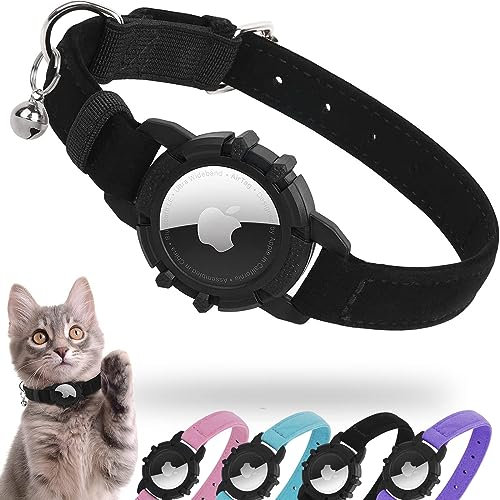 AirTag Cat Collar, Integrated Apple Air Tag Cat Collar, Soft GPS Cat Collars with AirTag Holder and Bell, Lightweight Tracker Cat Collars for Girl Boy Cats, Kittens and Puppies